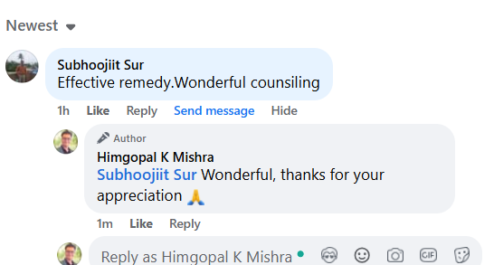Client testimonial from Subhoojiit Sur: Effective remedy. Wonderful counselling.